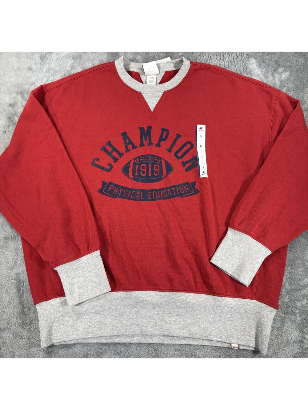Champion Mens Physical Education 90s Colorblocked Sweatshirt Red Size L